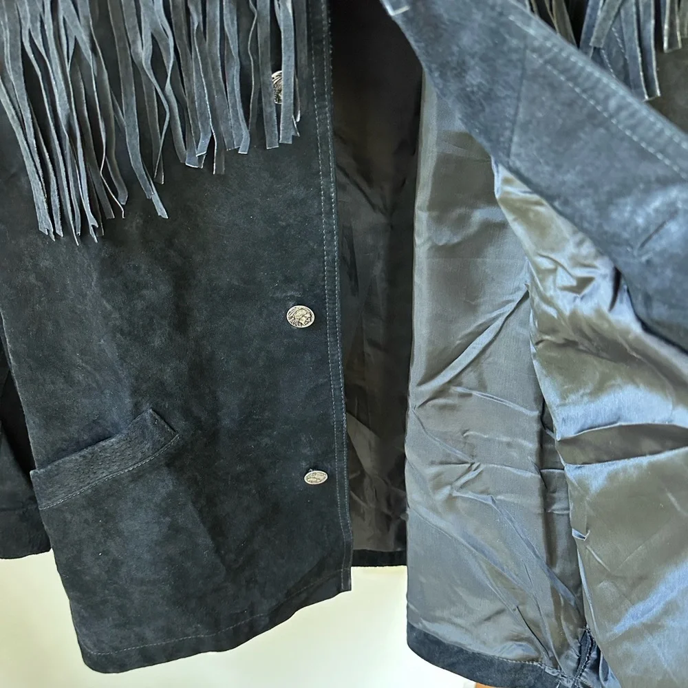 Minnetonka Leather Oversized Fringe Jacket – Button Up Black, XL - Picture 10 of 10